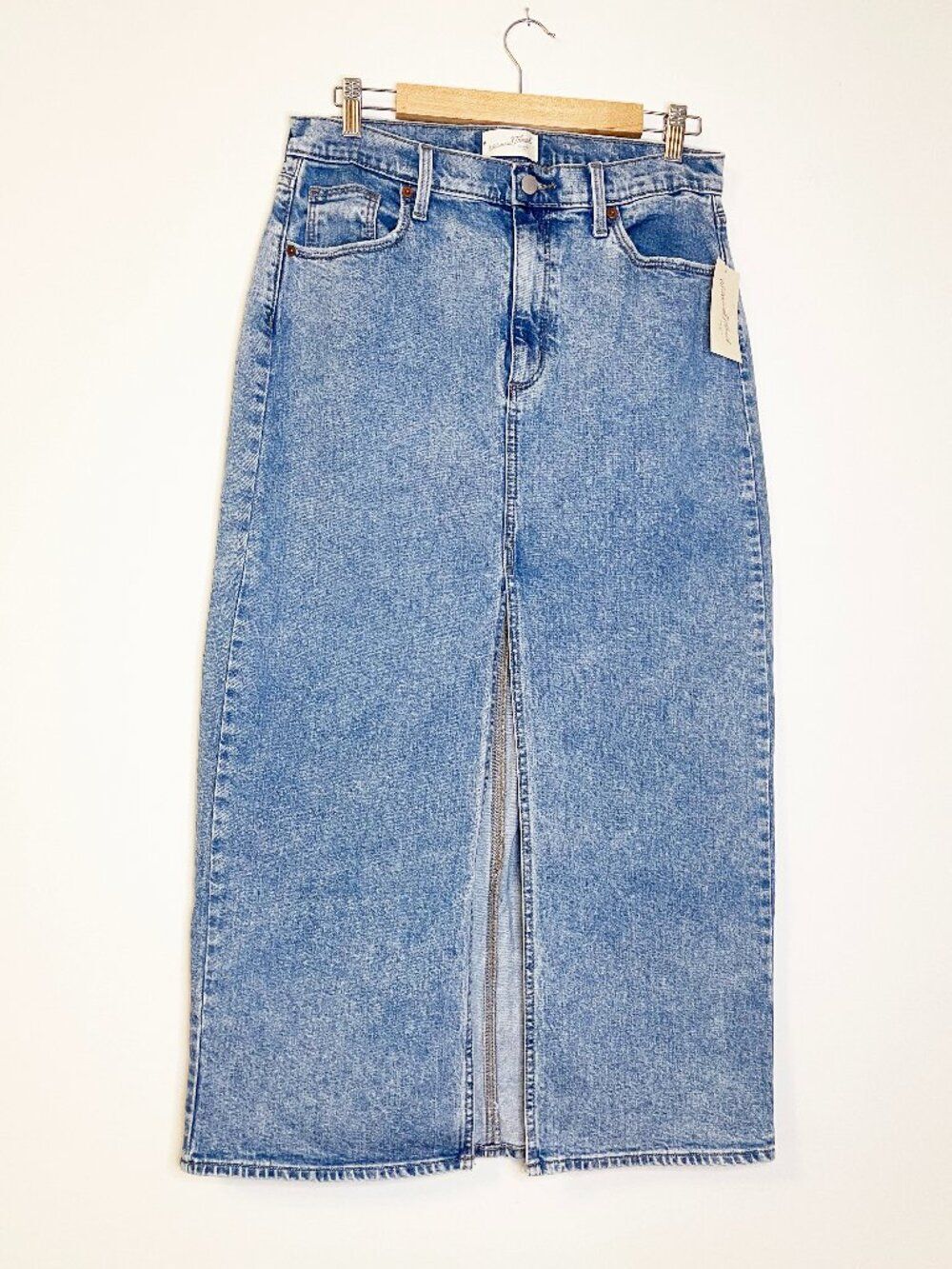 Universal Thread Denim Maxi Skirt Size 10 Modest Blue Front Slit High Rise NWT